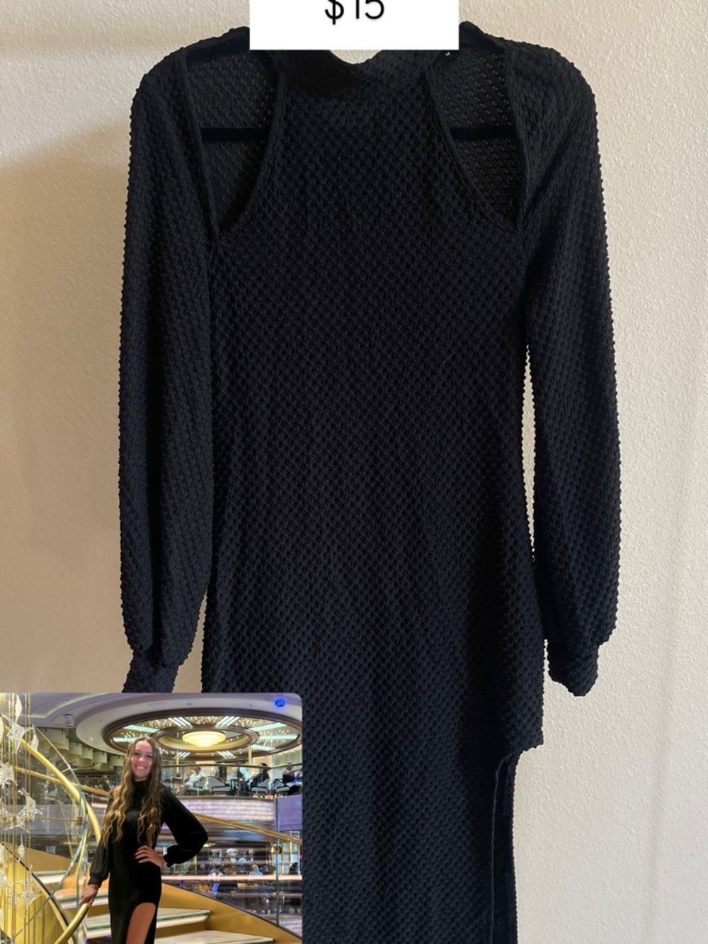 Cider Black Textured High-Low Cutout Dress
